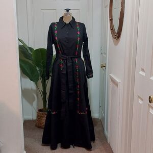 Express Black Maxi Dress with Red Floral Embroidery